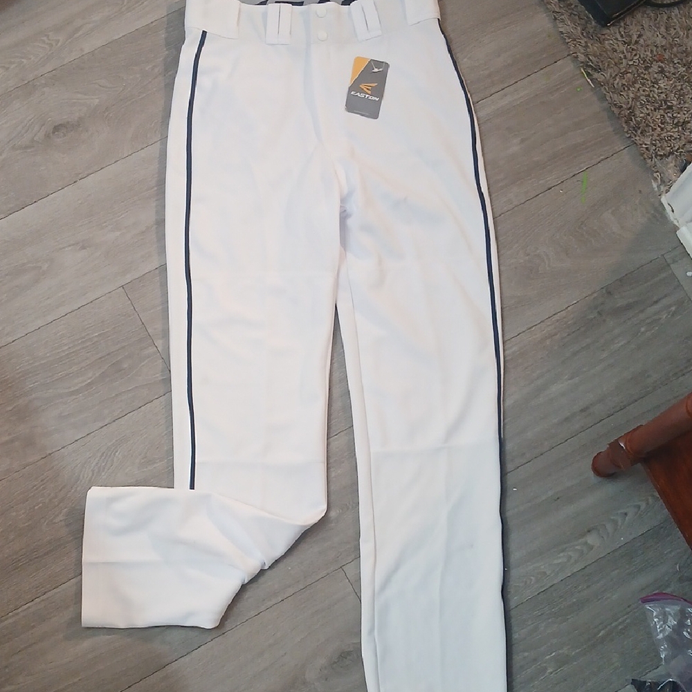 White Track Pants with Black Stripe and Elastic Waistband